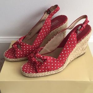Michael Kors red polka dot wedges